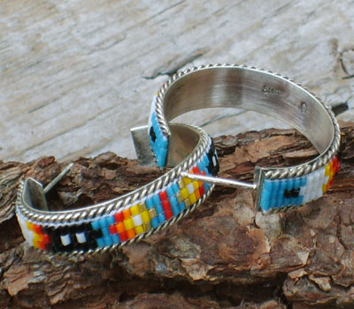 Native American Navajo Beaded Sterling Back Earrings